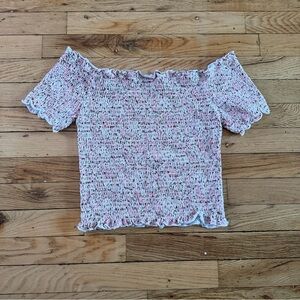 Off-Shoulder Smocked Pink Floral Top